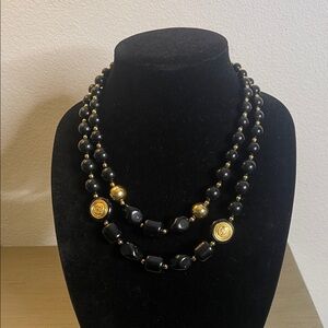 Liz Claiborne Black and Gold Double Strand Necklace